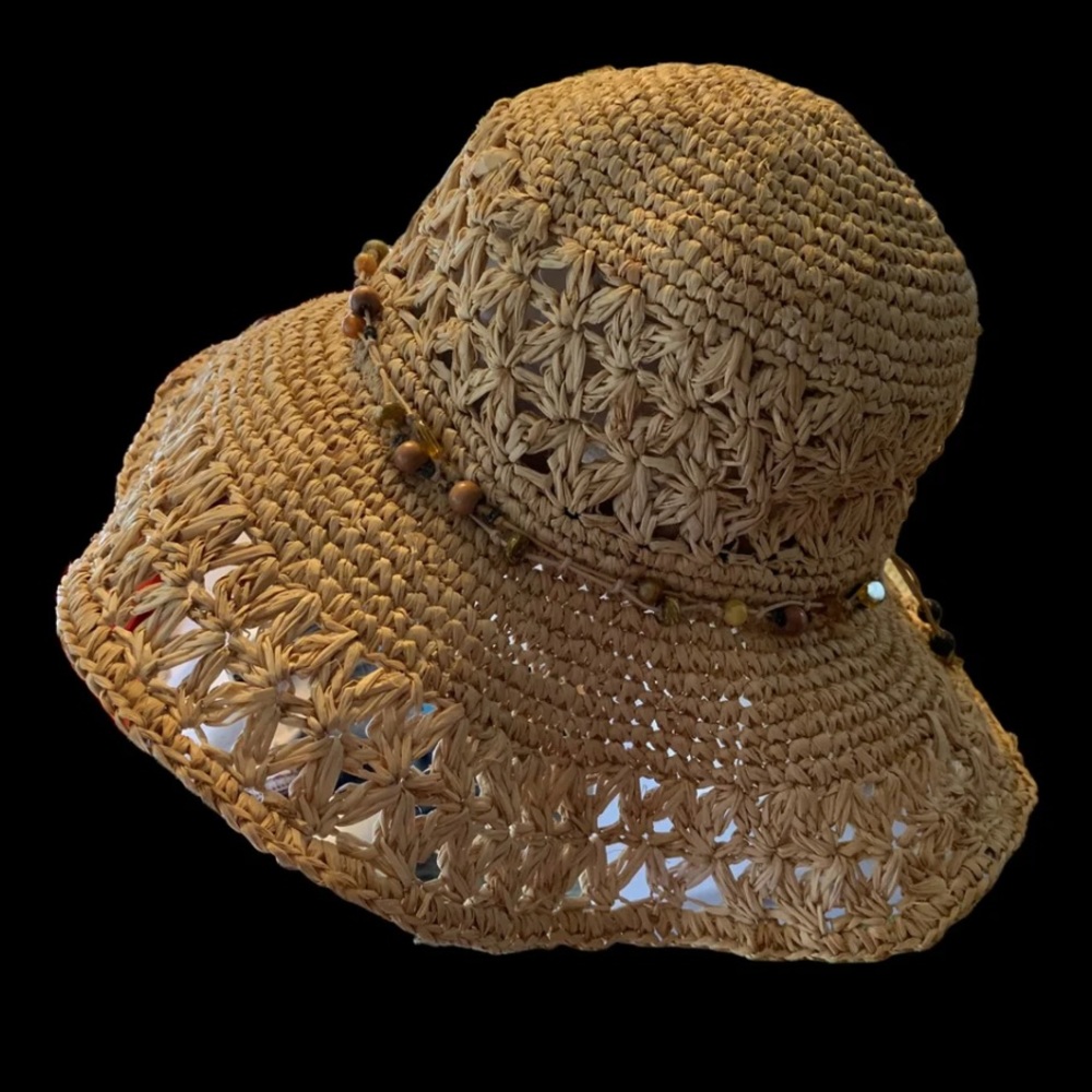 Scala. natural fiber Women’s hat beaded detail - Picture 5 of 11